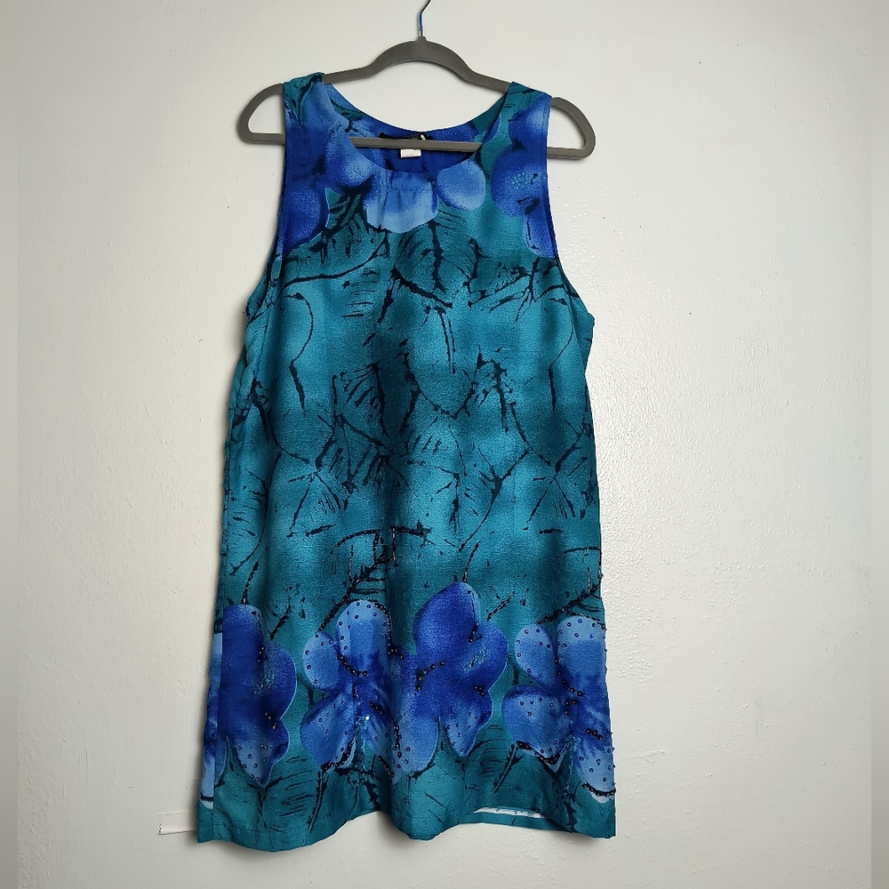 IN GEAR Vintage Sleeveless Resort Dress Size X-Large Turquoise Floral Beads
